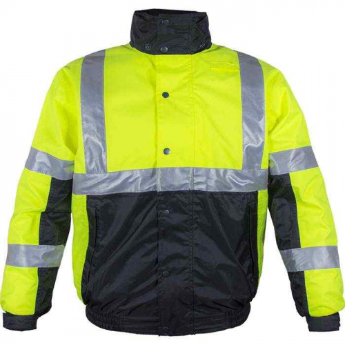 PIP 414ST-LB-SM, Reflective Apparel™, ANSI Type R Class 3 Black Bottom Bomber Jacket with Hood, Hi