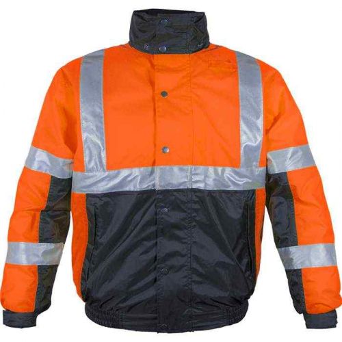 PIP 414ST-OB-LG, Reflective Apparel™, ANSI Type R Class 3 Black Bottom Bomber Jacket with Hood, Hi