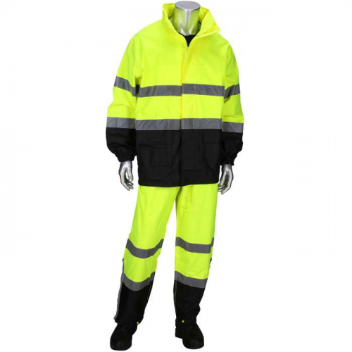 PIP 4530-3XL, Viz™, ANSI Type R Class 3 Two-Piece Rain Suit with Black Bottom, Hi-Vis Rainwear, Hi