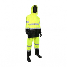 PIP 4530SE-2XL, Viz™, ANSI Type R Class 3 FR Treated Two-Piece Rain Suit with Black Bottom, Rainwe