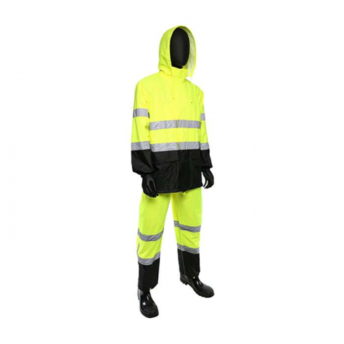 PIP 4530SE-4XL, Viz™, ANSI Type R Class 3 FR Treated Two-Piece Rain Suit with Black Bottom, Rainwe