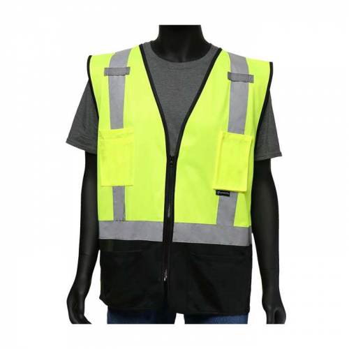 PIP 47211-4XL, Viz-Up™, ANSI Type R Class 2 Five Pocket Solid Vest with Black Bottom Front, Hi-Vis