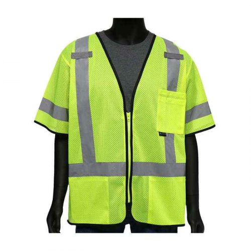 PIP 47302-4XL, Viz-Up™, ANSI Type R Class 3 Three Pocket Zipper Mesh Vest, Hi-Vis Apparel, Hi-Vis 
