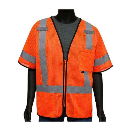 PIP 47303-XL, Viz-Up™, ANSI Type R Class 3 Three Pocket Zipper Mesh Vest, Hi-Vis Apparel, Hi-Vis O