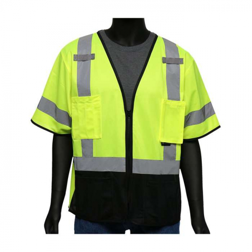 PIP 47304-XL, Viz-Up™, ANSI Type R Class 3 Five Pocket Solid Front/Mesh Back Vest with Black Botto