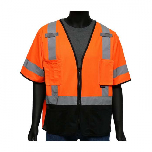 PIP 47305-4XL, Viz-Up™, ANSI Type R Class 3 Five Pocket Solid Front/Mesh Back Vest with Black Bott