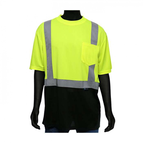PIP 47404-4XL, Viz-Up™, ANSI Type R Class 2 Short Sleeve T-Shirt with Black Bottom Front, Hi-Vis A