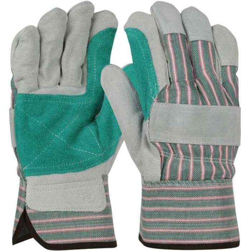 PIP 500DP-M, PIP®, Regular Grade Split Cowhide Leather Double Palm Glove with Fabric Back - Rubberi