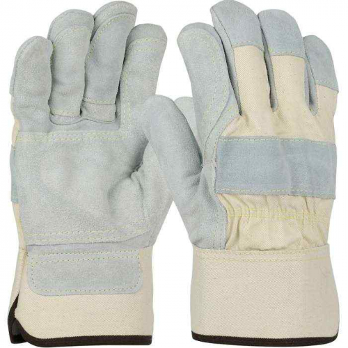 PIP 500DP-AA-M, PIP®, Premium Grade Split Cowhide Leather Double Palm Glove with Canvas Back and Ar