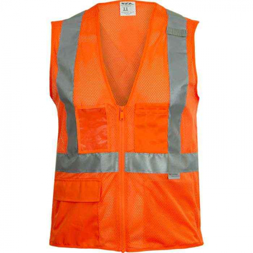 PIP 508SX-OR-SM, Reflective Apparel™, ANSI Type R Class 2 Seven Pocket Mesh Breakaway Vest with X-