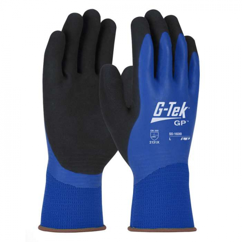 PIP 55-1600-L, G-Tek®, Seamless Knit Polyester Glove with Double Dipped Latex MicroSurface Grip - W