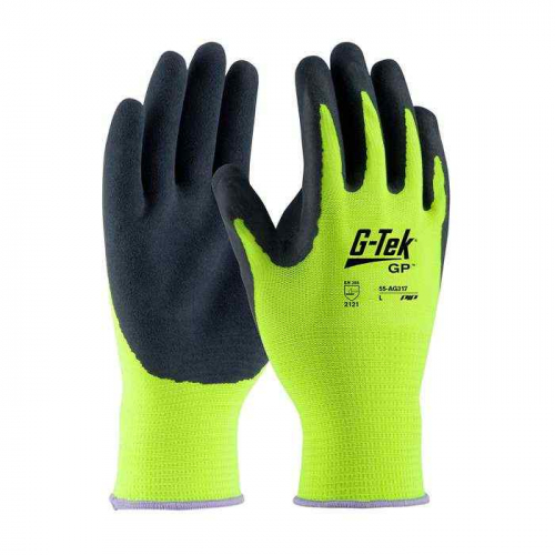 PIP 55-AG317-XXL, G-Tek®, Hi-Vis Seamless Knit Polyester Glove with Latex Coated MicroSurface Grip 