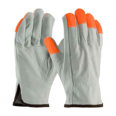PIP 68-163HV-L, PIP®, Regular Grade Top Grain Cowhide Leather Drivers Glove with Hi-Vis Fingertips 