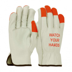 PIP 68-165HV-L, PIP®, Superior Grade Top Grain Cowhide Leather Drivers Glove with Hi-Vis Fingertips