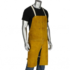 PIP 7011-36, Ironcat®, Ironcat® Leather Split Leg Welding Apron, FR Clothing-Welding, Gold, 36