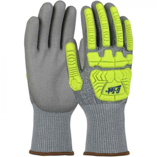 PIP 710HGUBHVG-L, G-Tek®, Seamless Knit HPPE Blended Glove with Hi-Vis Impact Protection and Polyur