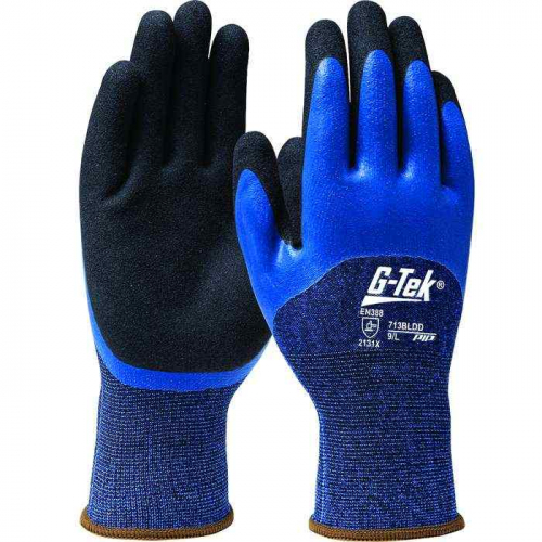 PIP 713BLDD-2XL, G-Tek®, Seamless Knit Polyester Glove with Double Dipped Latex Sandy Foam Grip - 3