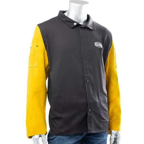 PIP 8053-M, Ironcat®, FR Cotton/Leather Jacket, FR Clothing-Welding, Black, M