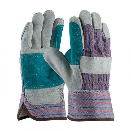 PIP 84-7533J, PIP®, Economy Grade Split Cowhide Leather Double Palm Glove with Fabric Back - Rubber