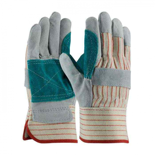 PIP 85-7512J-M, PIP®, Industry Grade Split Cowhide Leather Double Palm Glove with Fabric Back - Rub