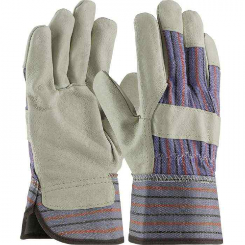 PIP 87-3563-L, PIP®, Top Grain Pigskin Leather Palm Glove with Fabric Back - Rubberized Safety Cuff