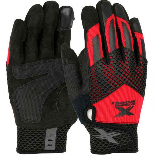 PIP 89303-2XL, Extreme Work® Knuckle KnoX™, ToughX Suede Palm with Red Fabric Back and Touchscree