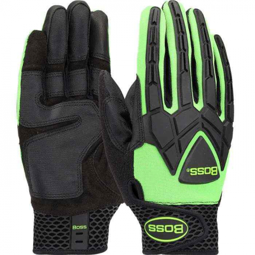 PIP 89306-2XL, Boss®, ToughX™ Suede Palm with Hi-Vis Green Fabric Back and TPR Impact Protection 