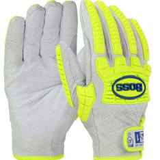 PIP 9916-2XL, Boss®, Top Grain Goatskin Leather Drivers Glove with Kevlar® Blend Lining and Hi-Vis