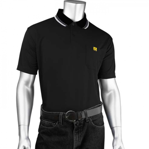 PIP BP801SC-BK-M, Uniform Technology™, Short Sleeve ESD Polo Shirt, Reusable Clothing, Black, M