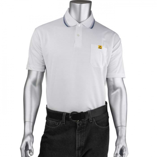 PIP BP801SC-WH-XS, Uniform Technology™, Short Sleeve ESD Polo Shirt, Reusable Clothing, White, XS
