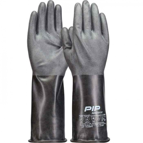 PIP BUT03R-8, Assurance®, 12 Mil Butyl Rubber Glove with Rough Grip-14, Chemical Resistant, Black, 