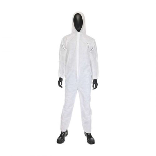 PIP C3856-M, PIP®, SMS Coverall with Hood Elastic Wrist & Ankle 42 gsm, Disposable Clothing, White,