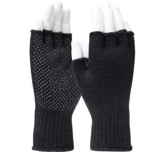 PIP FF-FIN-TT-PN-BK-M, PIP®, Gripper Dot Fin Acrylic Fingerless Glove with Gripper Dot Palm, Seamle