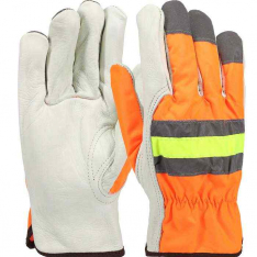 PIP HVO990K-L, PIP®, Premium Grade Top Grain Cowhide Leather Drivers Glove with Hi-Vis Fabric Back 