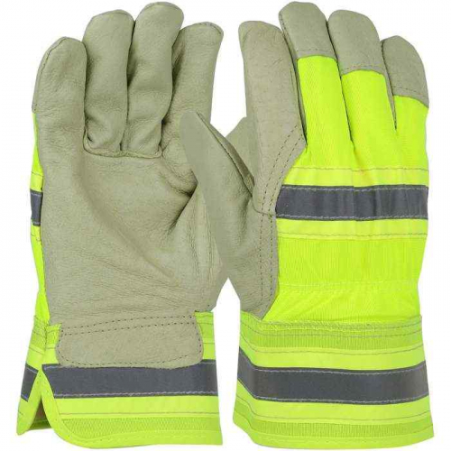 PIP HVY5555-M, PIP®, Pigskin Leather Palm Glove with Hi-Vis Nylon Back and Natural Thermal Lining -