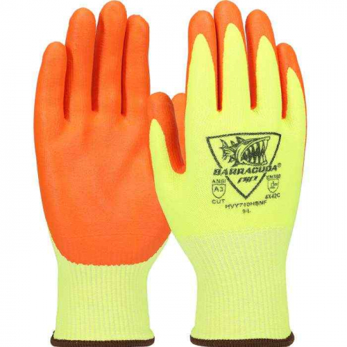 PIP HVY710HSNF-M, Barracuda®, Hi-Vis Seamless Knit Polykor Blended Glove with Nitrile Coated Foam G