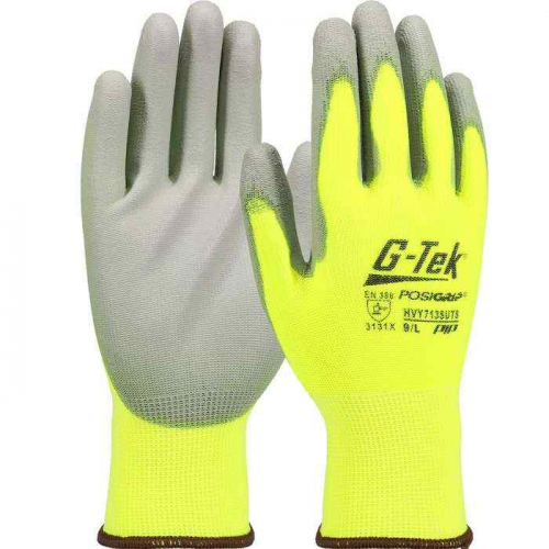PIP HVY713SUTS-M, G-Tek® PosiGrip®, Hi-Vis Seamless Knit Polyester Blend Glove with Polyurethane C