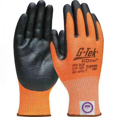 PIP 19-D340OR-L, G-Tek® ECO Series™, Hi-Vis Seamless Knit Dyneema® Diamond 2.0 Blended Glove wit