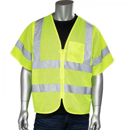 PIP 303-V100LY-L-XL, PIP®, ANSI Type R Class 3 Dual Sized Value Zipper Mesh Vest, Hi-Vis Apparel, H