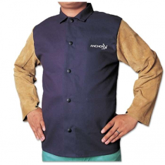 Best Welds 1201L, Leather/FR Sateen Combo Jacket, Large, Blue/Tan, 902-1201-L