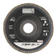 Anchor Brand 98759, Abrasive Flap Disc, 4-1/2 in, 40 Grit, 7/8 in Arbor, 13,000 rpm, Angled, 102-413
