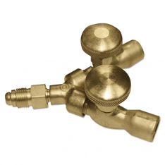 WESTERN ENTERPRISES 312-411, Valved Y Connection, 200 psig, Brass, 5/8 in-18 (M)