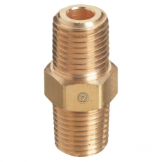WESTERN ENTERPRISES 312-B-4HP, Pipe Thread Hex Nipple, 3000 psi, Brass, 1/4 in NPT Male