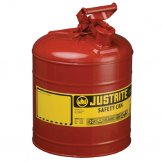 Justrite 400-7150100, Type l Steel Safety Can, Gas, 5 gal, Red, Includes SS Flame Arrestor/Swinging 
