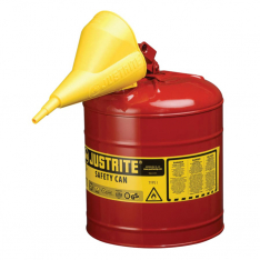 Justrite 400-7150110, Type l Steel Safety Can, Gas, 5 gal, Red, Includes Poly Funnel/SS Flame Arrest