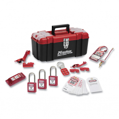 Master Lock 470-1457E410KA, Portable Lockout Kit, 14-piece, Includes 4-Padlocks/Toolbox