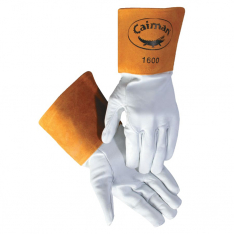 Caiman 607-1600-XL, 1600 Goat Grain Leather/Cowhide Cuff Unlined Welding Gloves, X-Large, White/Gold