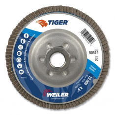 Weiler 804-50519, Tiger Disc Angled Style Flap Disc, 4-1/2 in dia, 60 Grit, 5/8 in-11, 13000 rpm, Ty