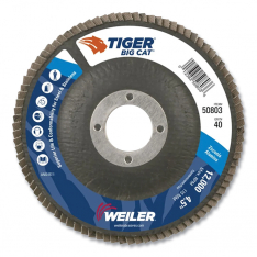 Weiler 804-50803, Tiger Big Cat High Density Flap Disc, 4-1/2 in dia, 40 Grit, 7/8 in Arbor, 12000 R