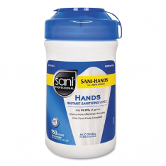 SANI PROFESSIONAL 863-P43572, Hands Instant Sanitizing Wipes, 150 Sheets per Canister, Unscented, 12